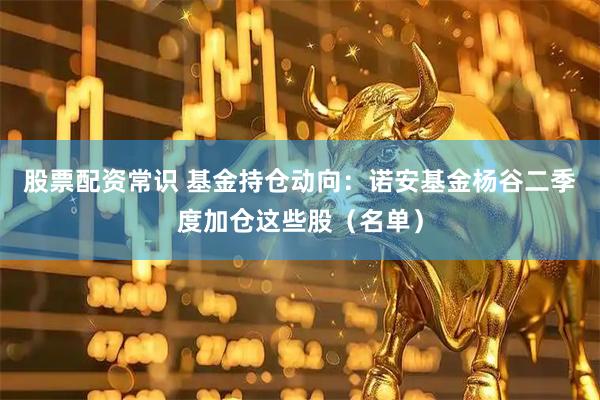 股票配资常识 基金持仓动向：诺安基金杨谷二季度加仓这些股（名单）